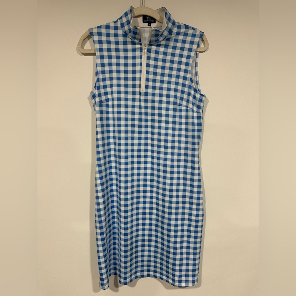 Sailor Sailor Britt Dress 1/4 Zip Blue White Gingham Sleeveless Pockets Small